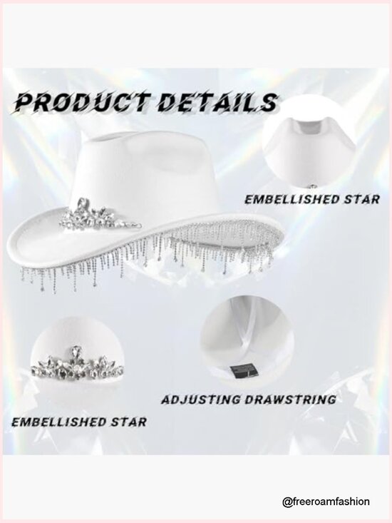 Rhinestone Cowboy Hat Wide Brim Bling Fringe for Women main image 5